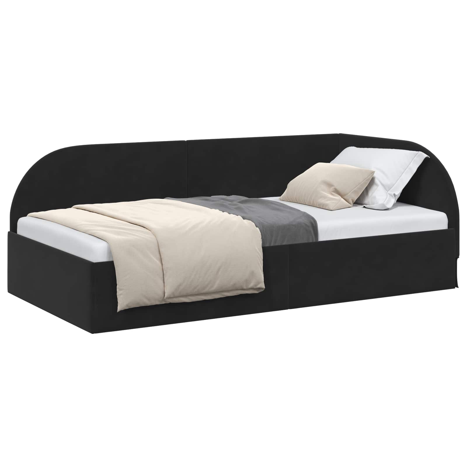 Kutni okvir kreveta s uzglavljem Crna 90 cm x 200 cm Baršun