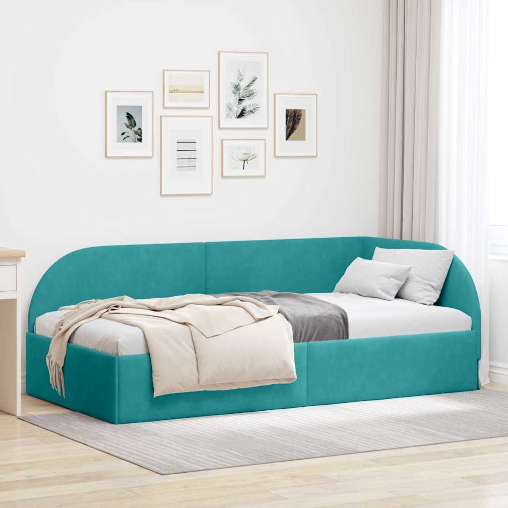 Kutni okvir kreveta s uzglavljem Tirkizna 90 cm x 200 cm Baršun