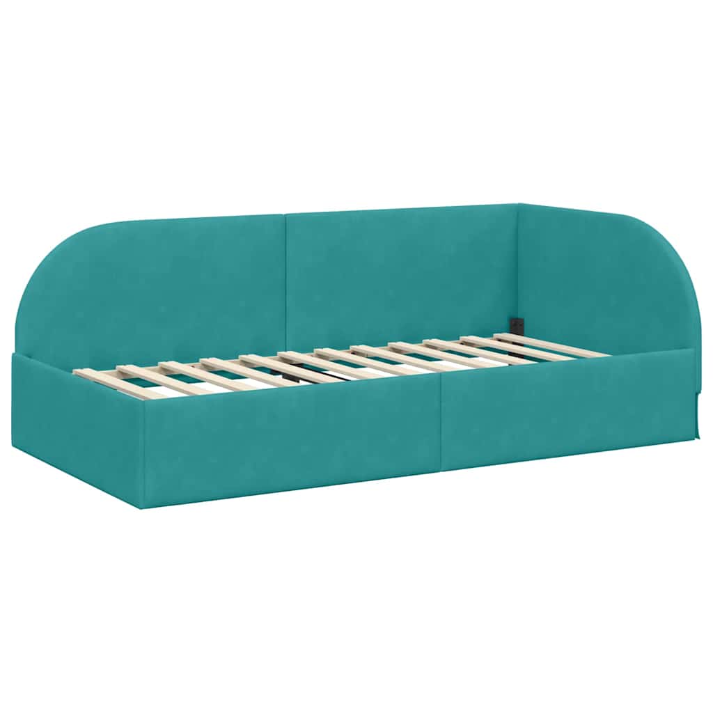 Kutni okvir kreveta s uzglavljem Tirkizna 90 cm x 200 cm Baršun