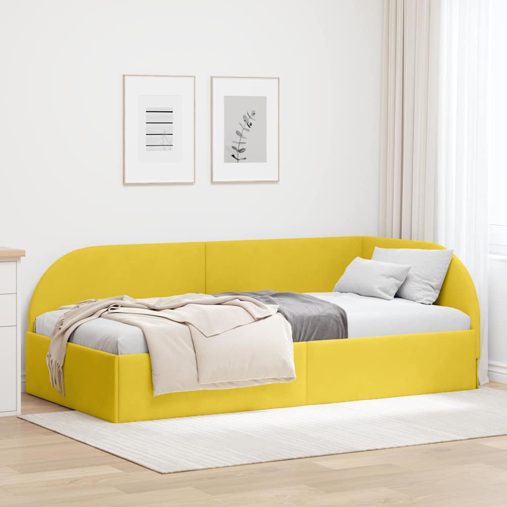 Kutni okvir kreveta s uzglavljem Žuta 100 cm x 200 cm Baršun