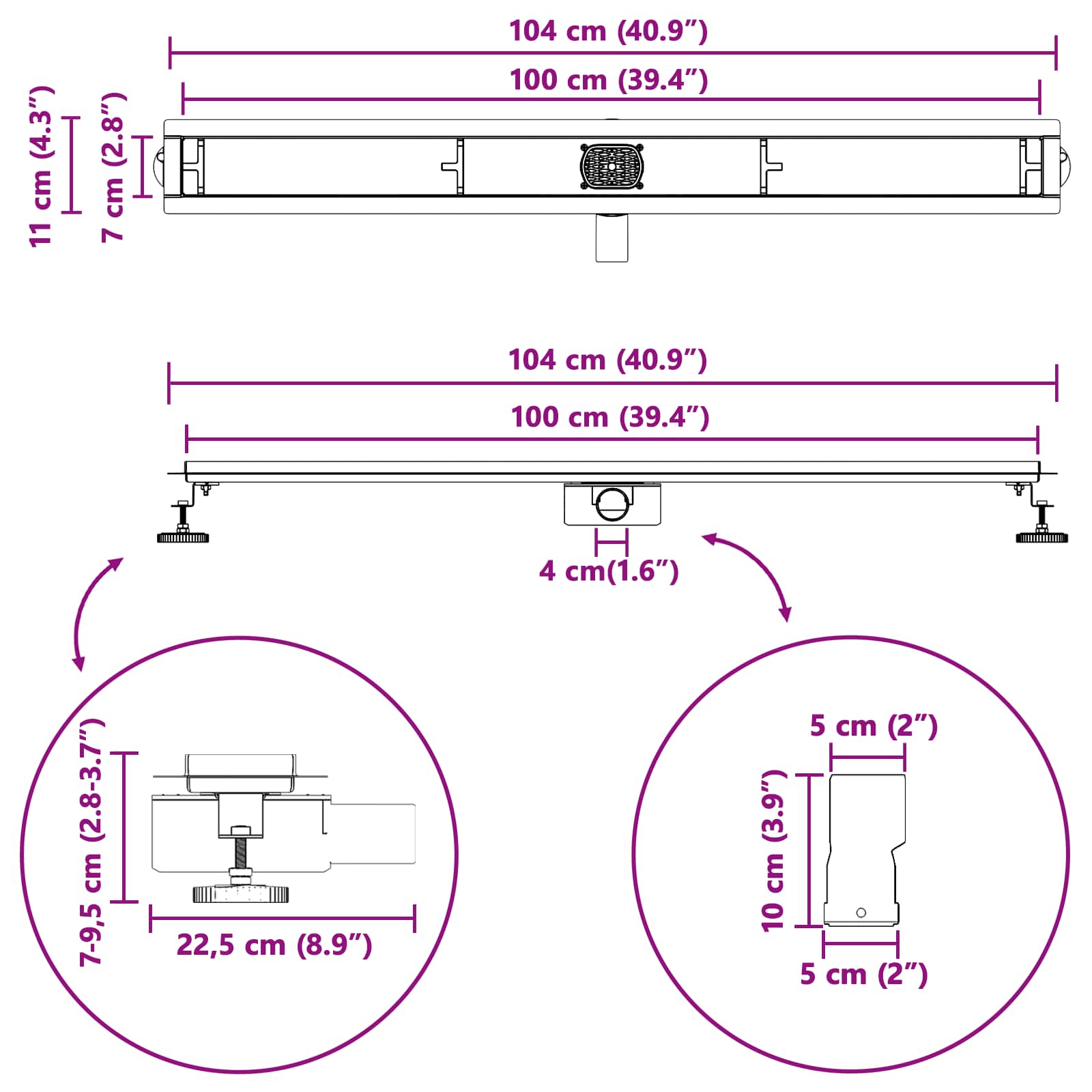 Tuš kanal 2-u-1 sa 360° sifonom Srebrno 100 cm