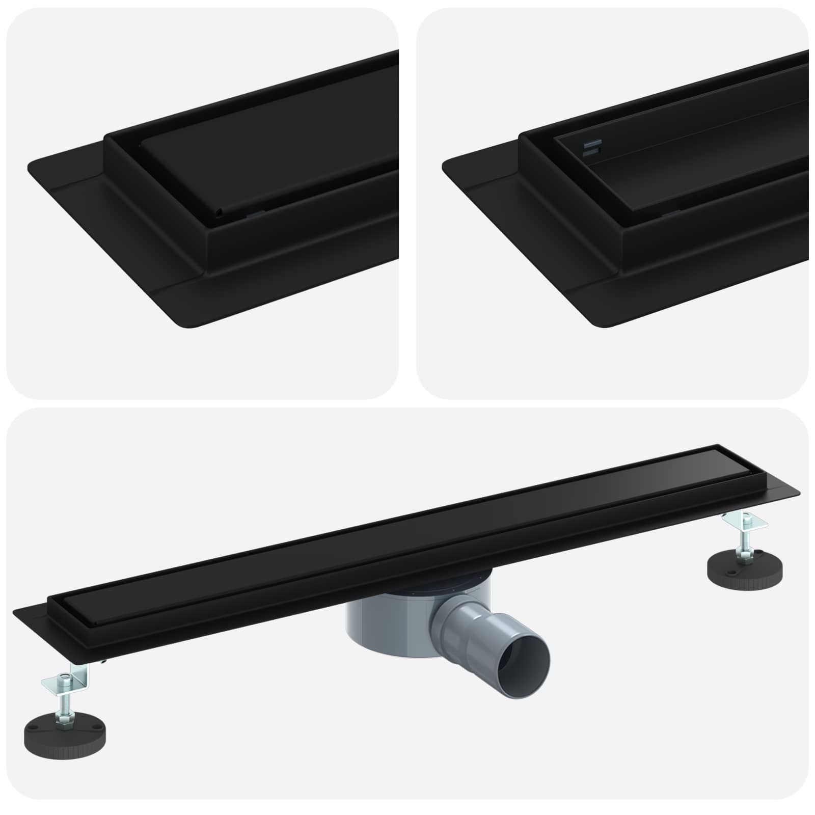Tuš kanal 2-u-1 sa 360° sifonom Crna 60 cm Nehrđajući čelik 304