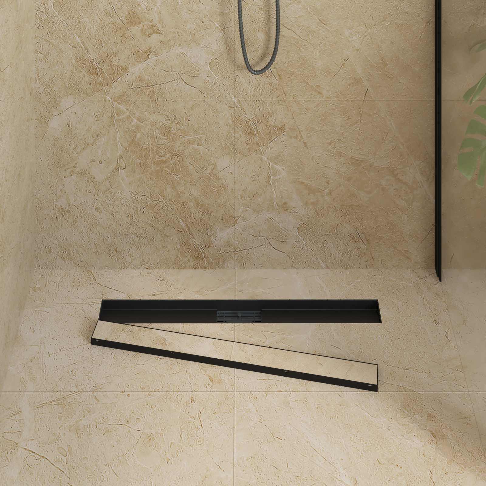 2 u 1 odvod za tuš Crna 70 cm Nehrđajući čelik 304