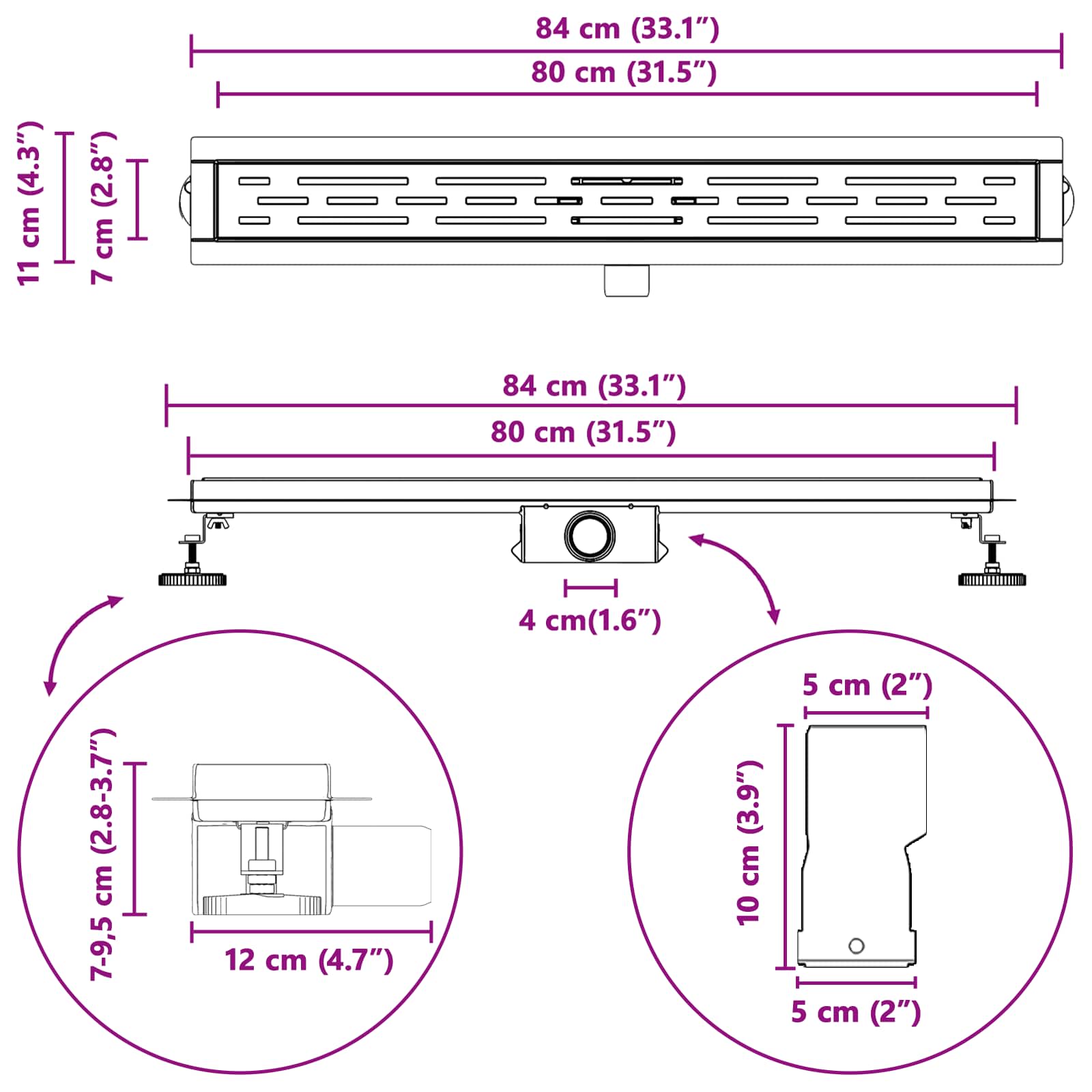 Odvod za tuš s dizajnom linije Srebrno 80 cm