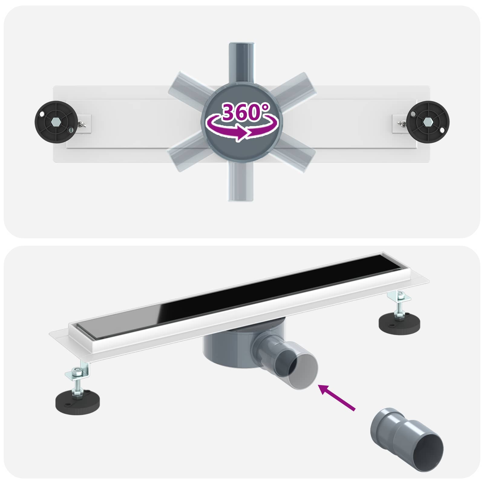 Odvod za tuš s staklenim poklopcem i 360° sifonom Crna 50 cm