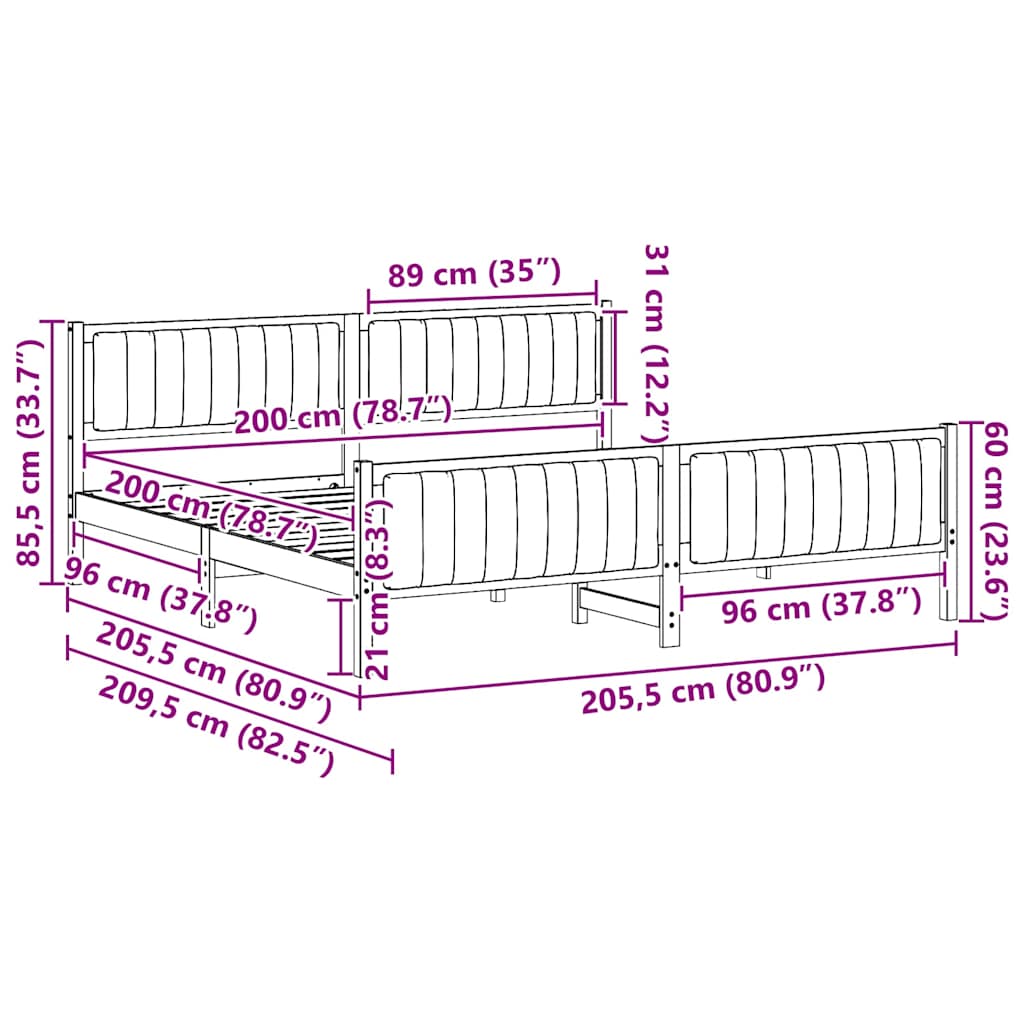 Okvir kreveta s uzglavljem Bijela i svijetlosiva 200 x 200 cm