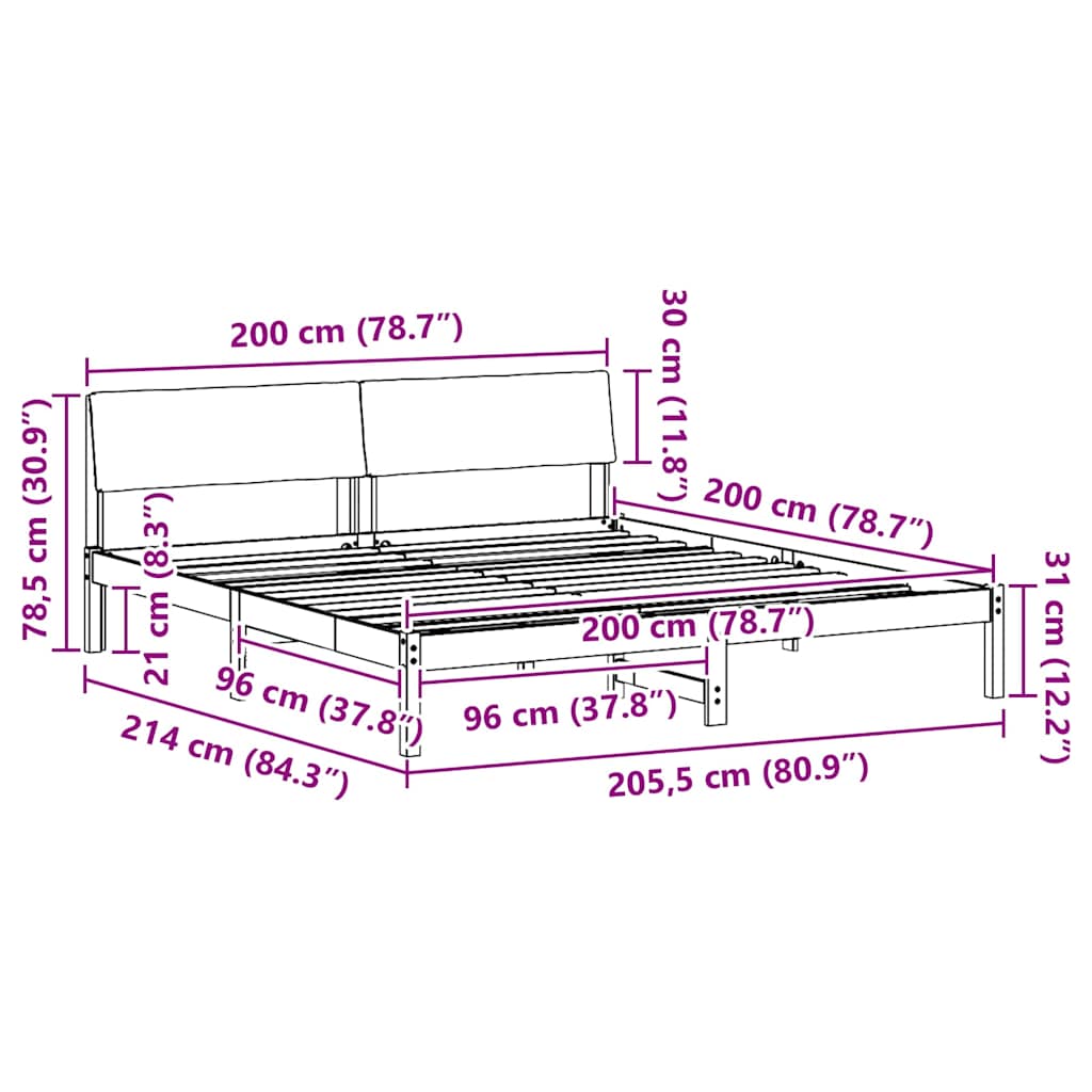 Okvir kreveta s uzglavljem Bijela i svijetlosiva 200 x 200 cm