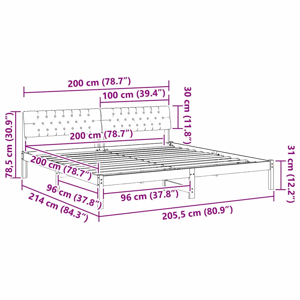 Okvir kreveta s uzglavljem Bijela i svijetlosiva 200 x 200 cm