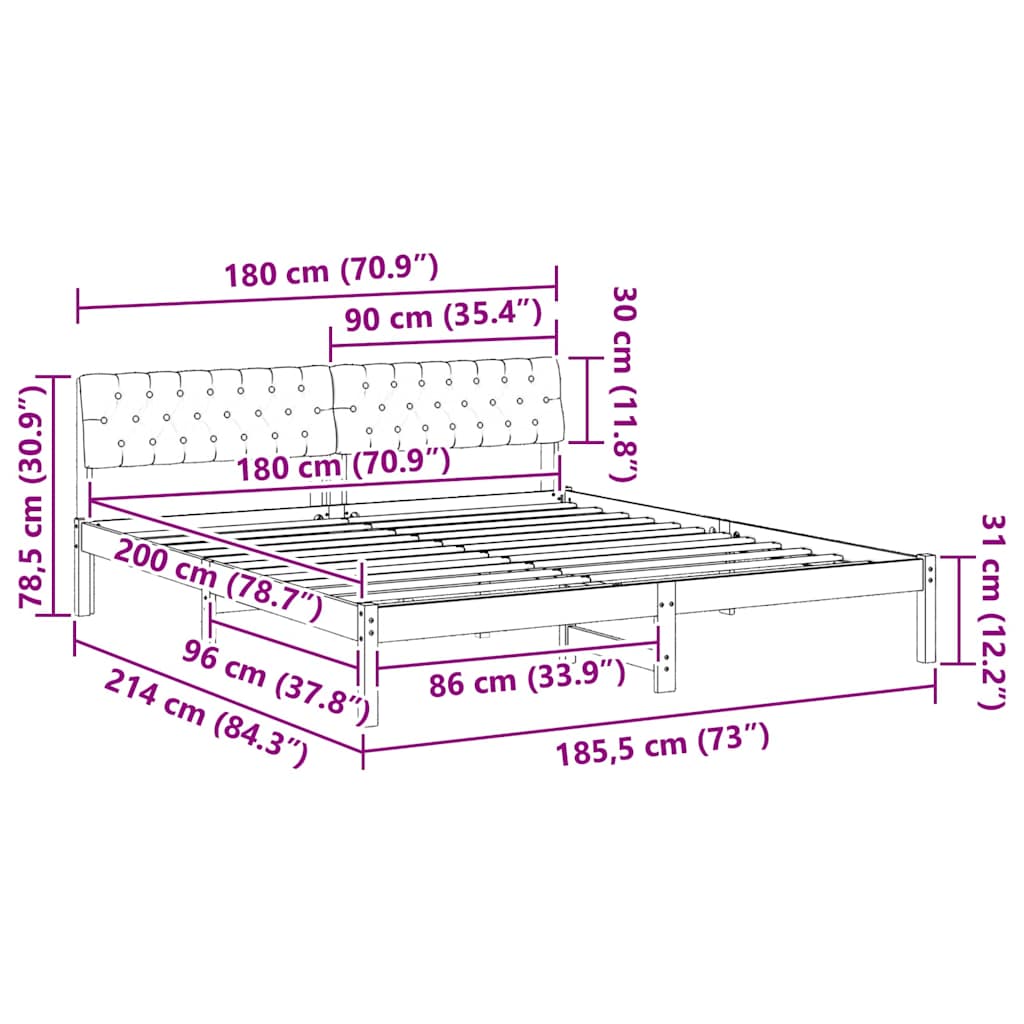 Okvir kreveta Smeđa i crna 180 x 200 cm Masivna borovina