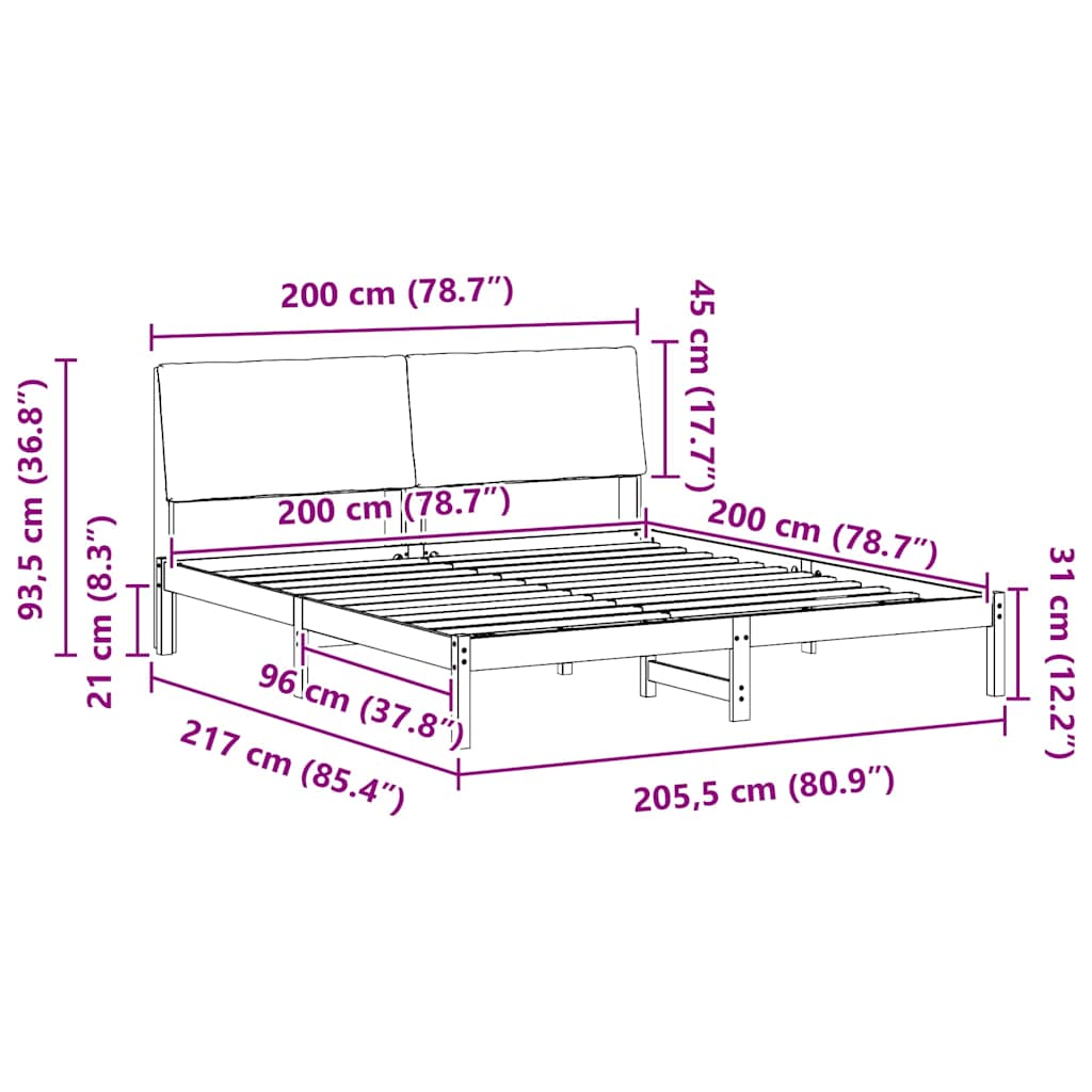Okvir kreveta smeđe i tamnosivo 200 x 200 cm Masivna borovina