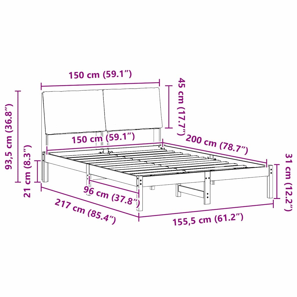 Okvir kreveta s uzglavljem Smeđa i svijetlo siva 150 x 200 cm