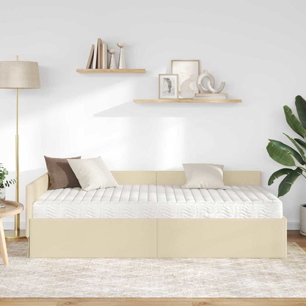 Kutni krevetni okvir s madracem Ostalo 2 pcs Krema tkanina