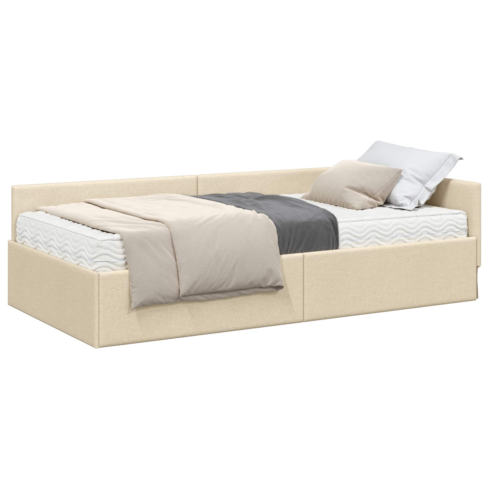 Kutni krevetni okvir s madracem Ostalo 2 pcs Krema tkanina