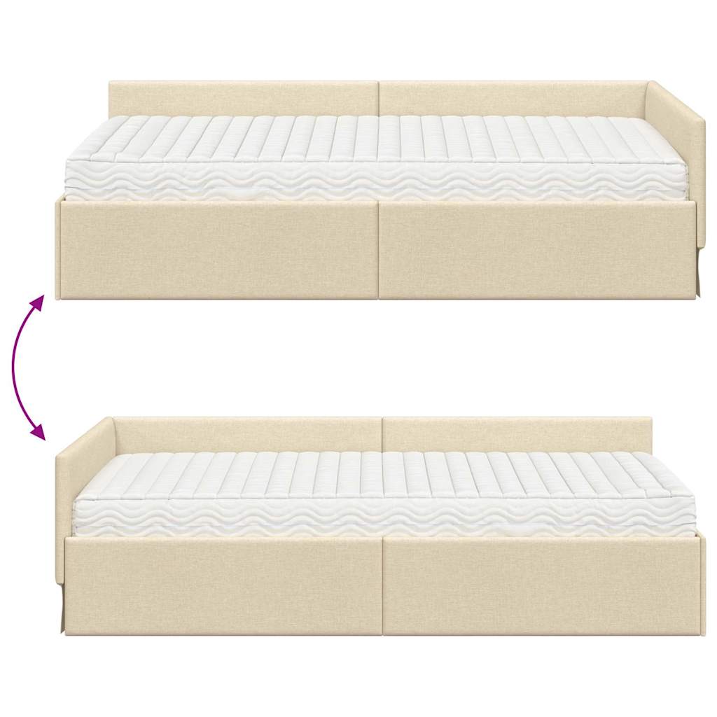 Kutni krevetni okvir s madracem Ostalo 2 pcs Krema tkanina