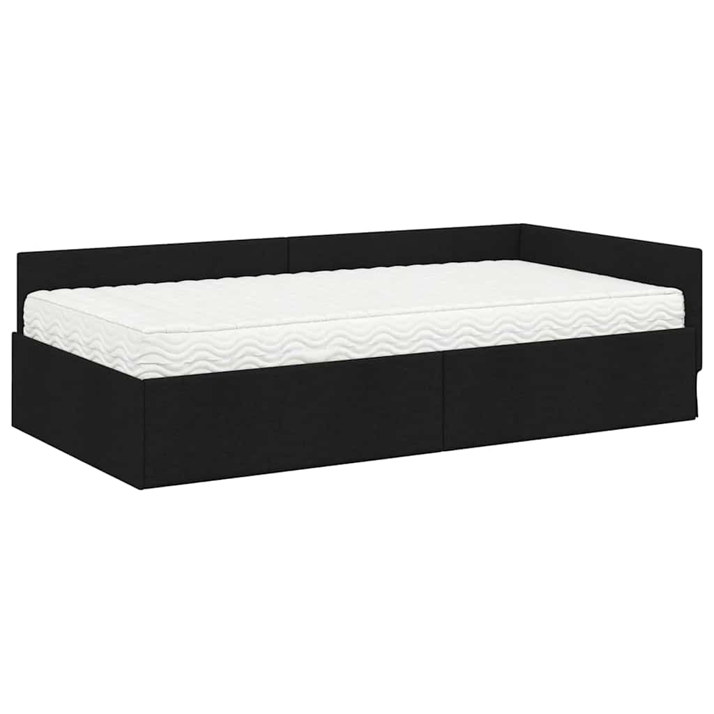Kutni krevetni okvir s madracem Ostalo 2 pcs Crna tkanina