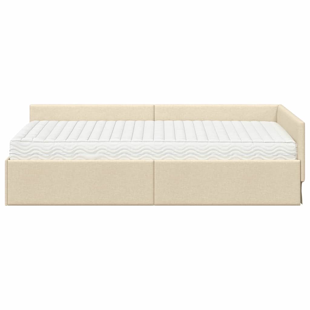Kutni krevetni okvir s madracem Ostalo 2 pcs Krema tkanina