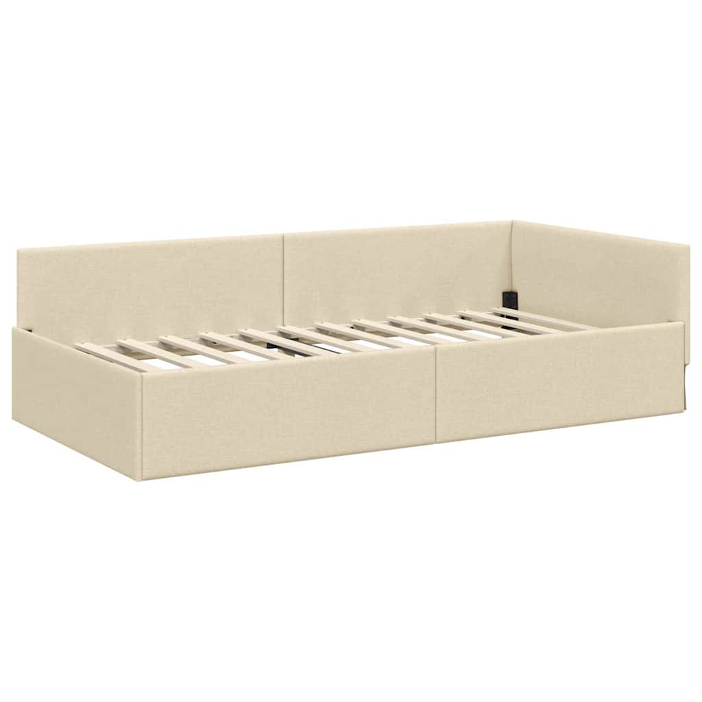 Kutni krevetni okvir s madracem Ostalo 2 pcs Krema tkanina