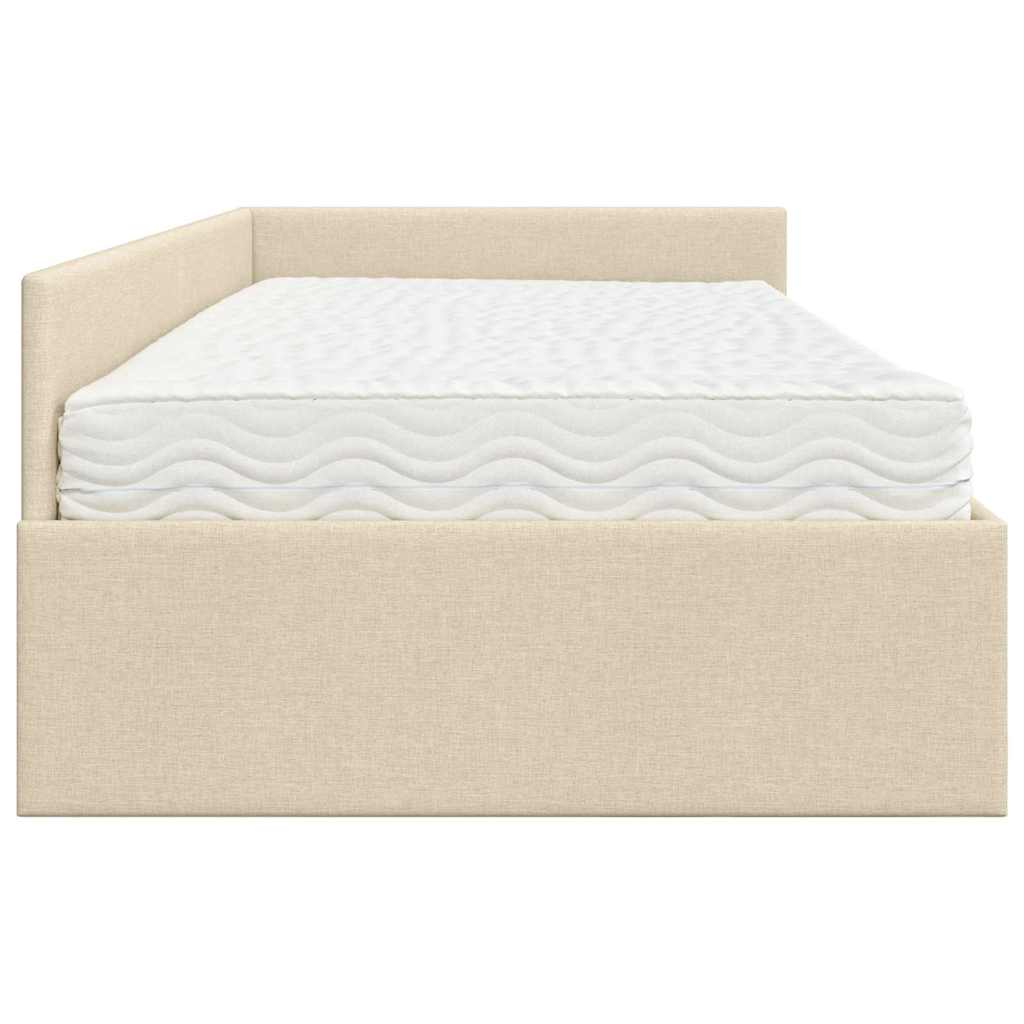 Kutni krevetni okvir s madracem Ostalo 2 pcs Krema tkanina
