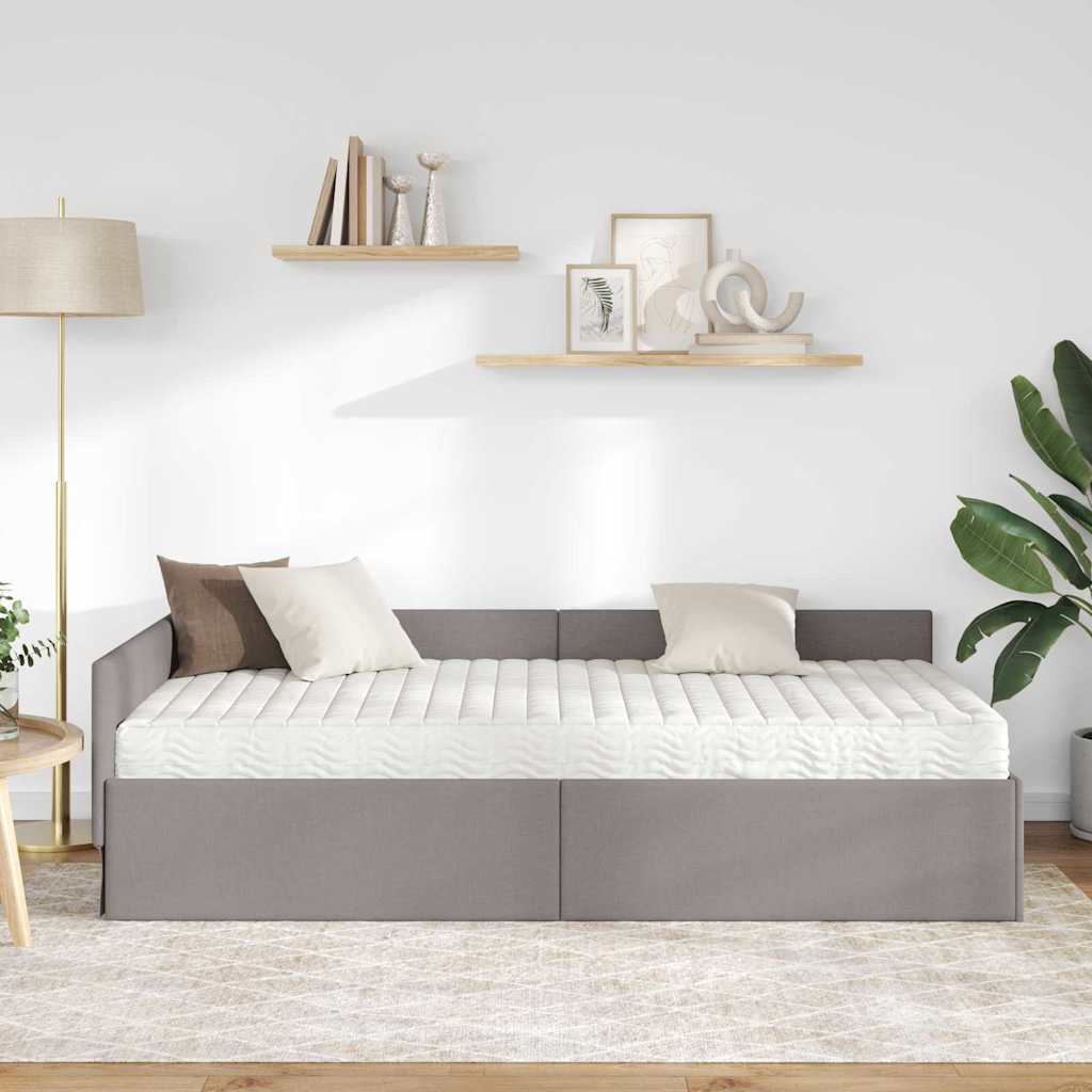 Kutni krevetni okvir s madracem Ostalo 2 pcs Sivo-smeđa tkanina