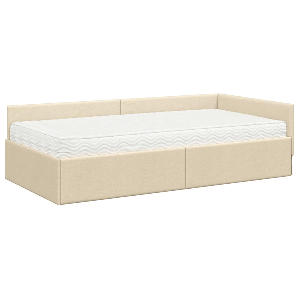 Kutni krevetni okvir s madracem Ostalo 2 pcs Krema tkanina