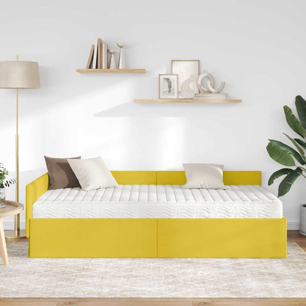 Kutni krevetni okvir s madracem Ostalo 2 pcs Žuta Baršun