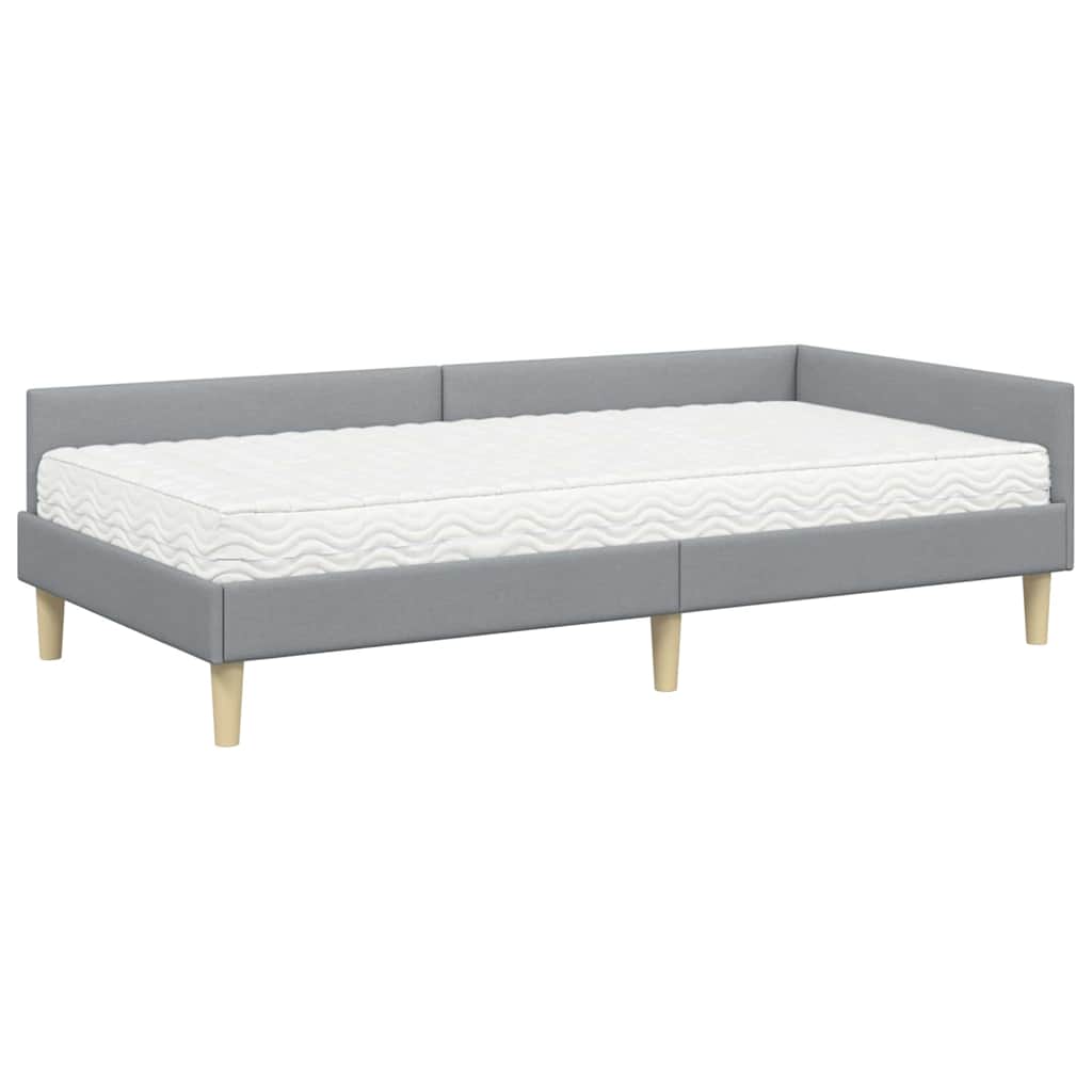 Kutni krevetni okvir s madracem 2 pcs Svijetlo siva tkanina