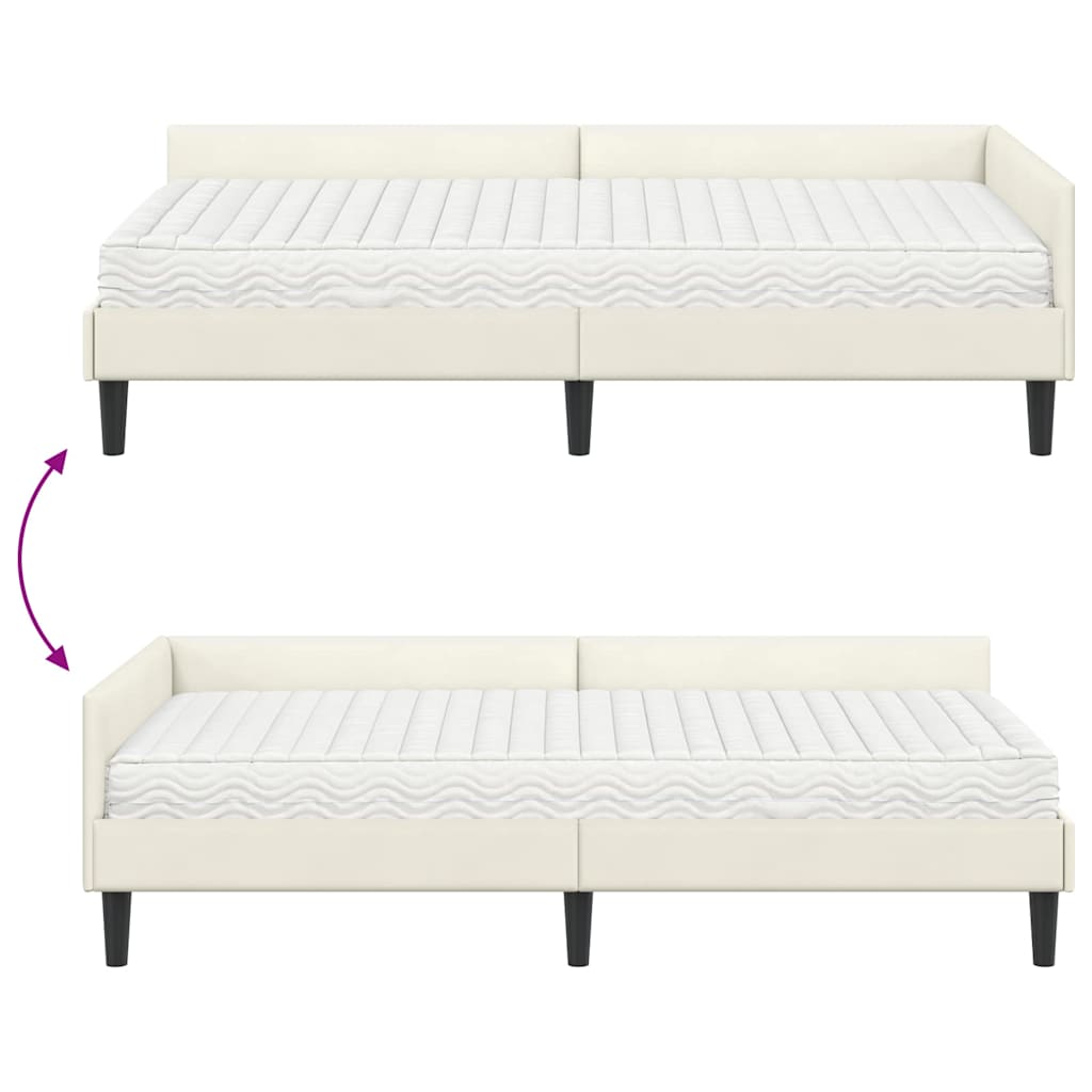 Kutni krevetni okvir s madracem Ostalo 2 pcs Krema Baršun