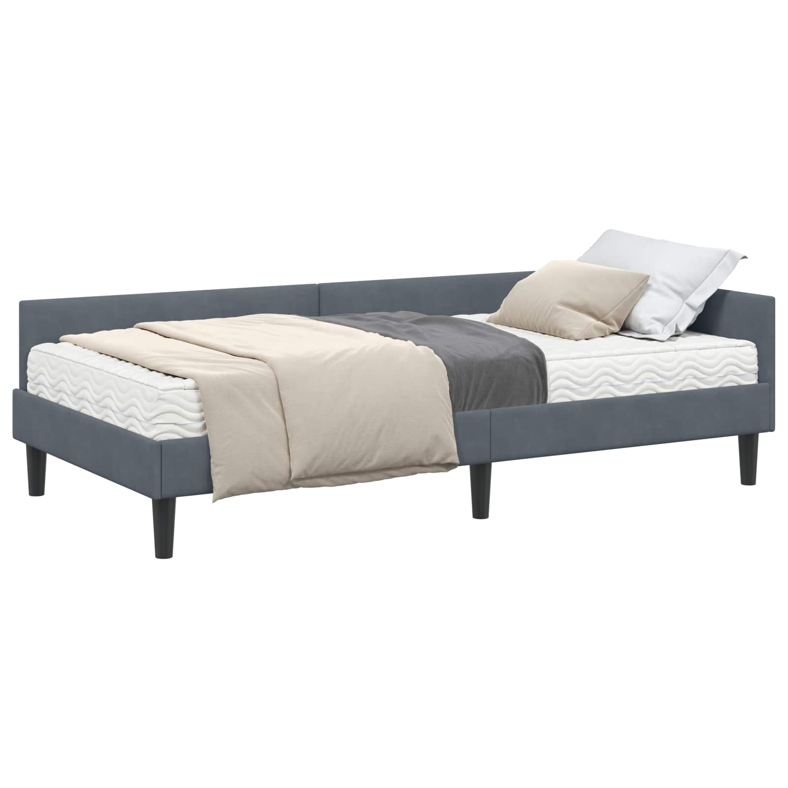Kutni krevetni okvir s madracem Ostalo 2 pcs Siva Baršun