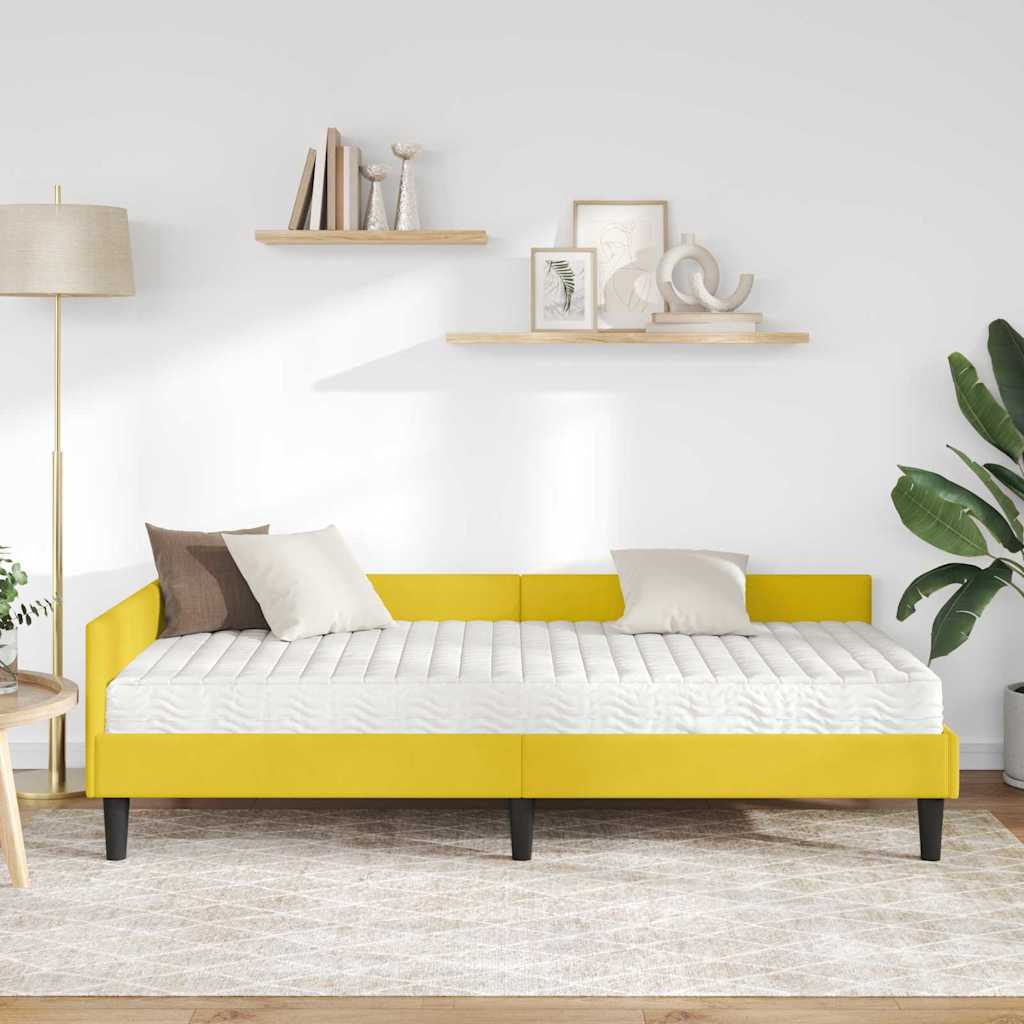 Kutni krevetni okvir s madracem Ostalo 2 pcs Žuta Baršun