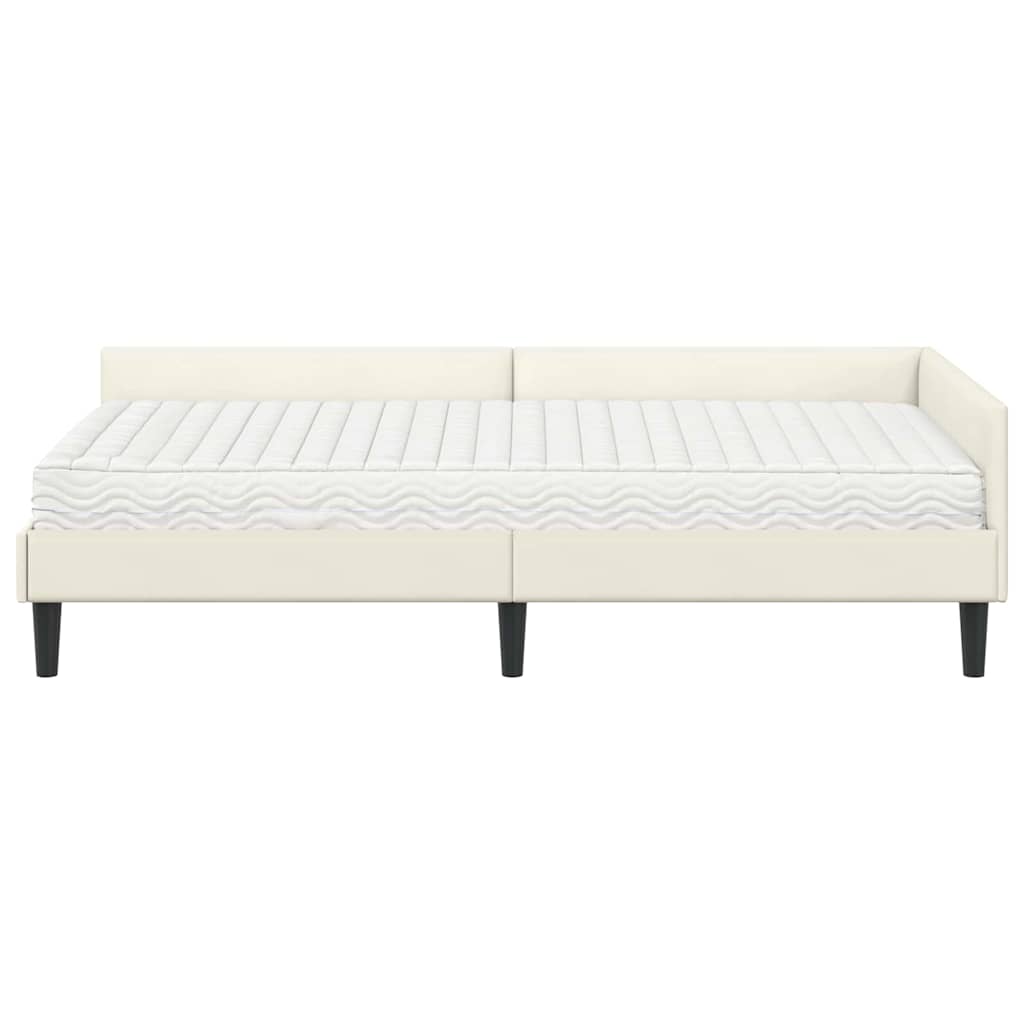 Kutni krevetni okvir s madracem Ostalo 2 pcs Krema Baršun