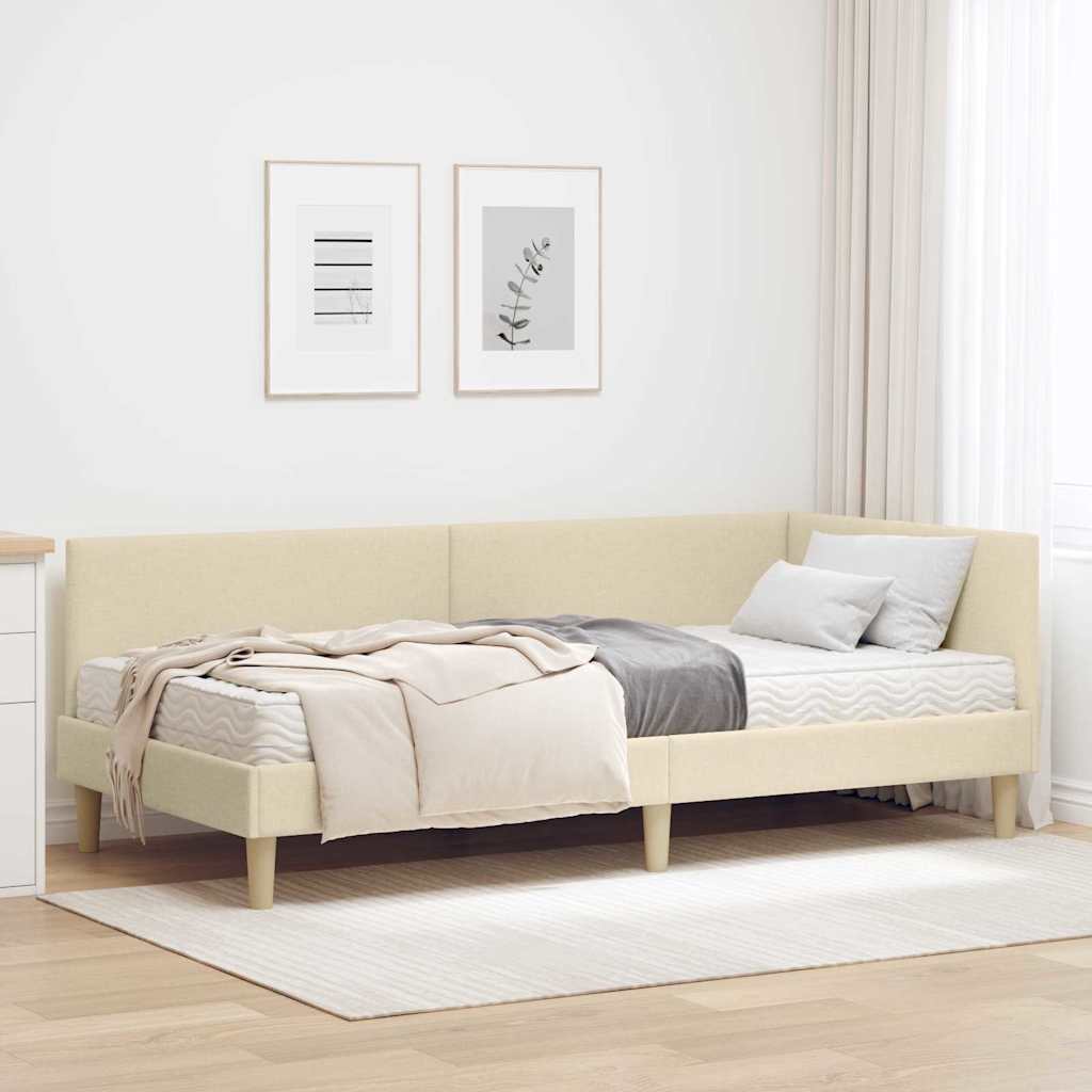 Kutni krevetni okvir s madracem Ostalo 2 pcs Krema tkanina