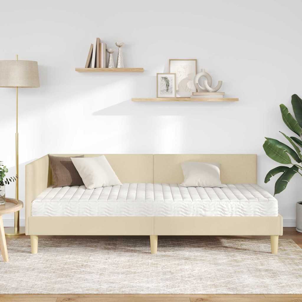 Kutni krevetni okvir s madracem Ostalo 2 pcs Krema tkanina