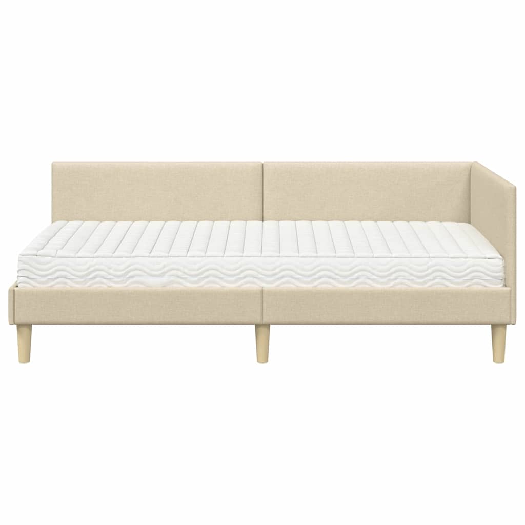 Kutni krevetni okvir s madracem Ostalo 2 pcs Krema tkanina