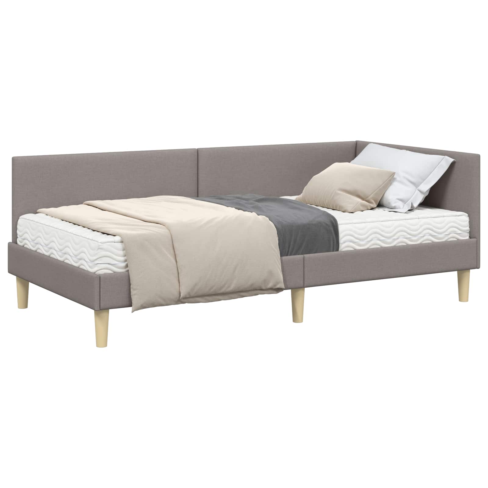 Kutni krevetni okvir s madracem Ostalo 2 pcs Sivo-smeđa tkanina