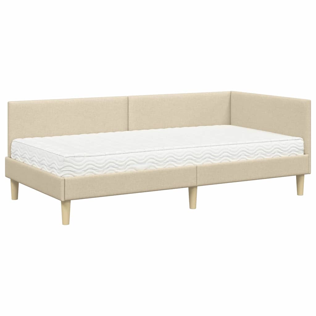 Kutni krevetni okvir s madracem Ostalo 2 pcs Krema tkanina