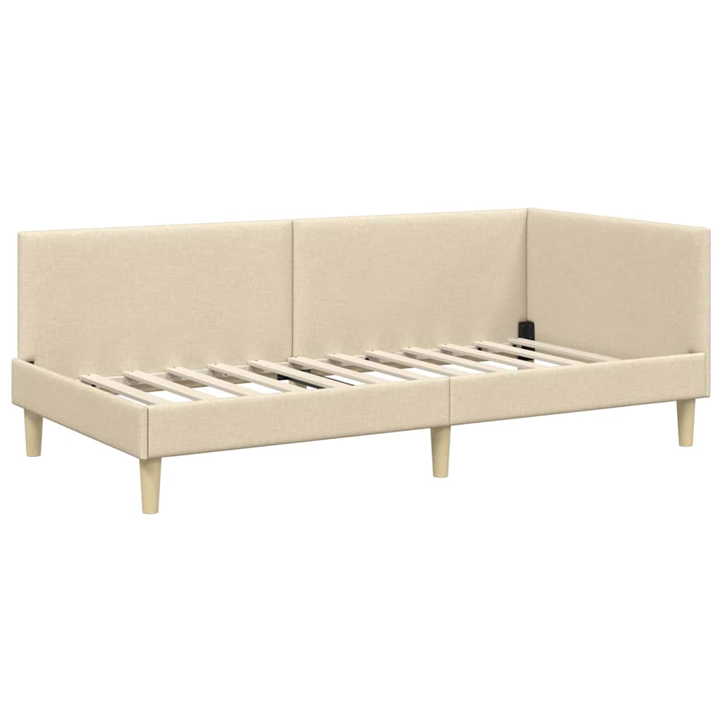 Kutni krevetni okvir s madracem Ostalo 2 pcs Krema tkanina