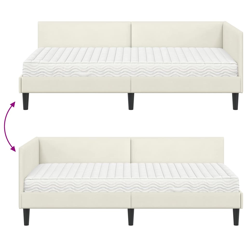 Kutni krevetni okvir s madracem Ostalo 2 pcs Krema Baršun