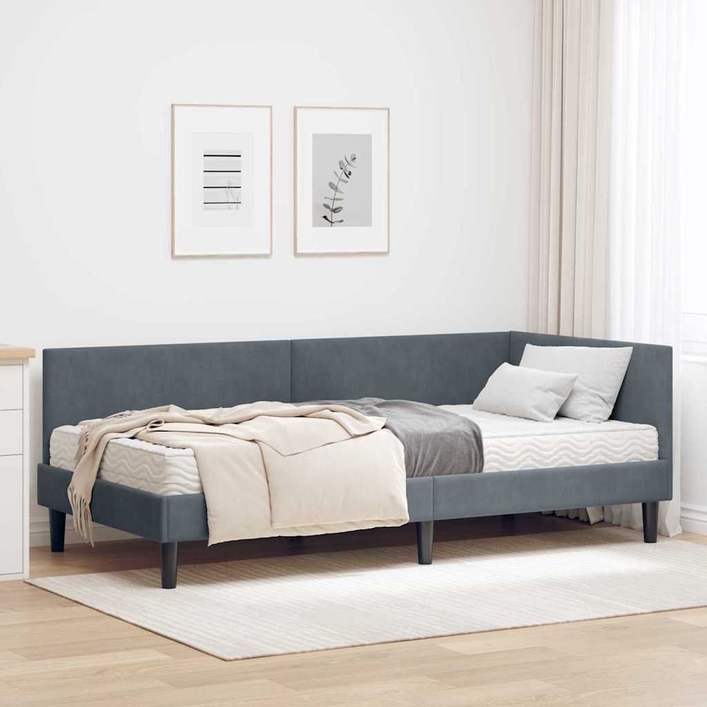Kutni krevetni okvir s madracem Ostalo 2 pcs Siva Baršun