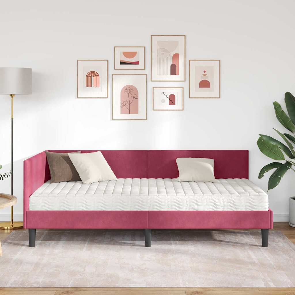 Kutni krevetni okvir s madracem 2 kom. Vinska crvena 90 x 200 cm