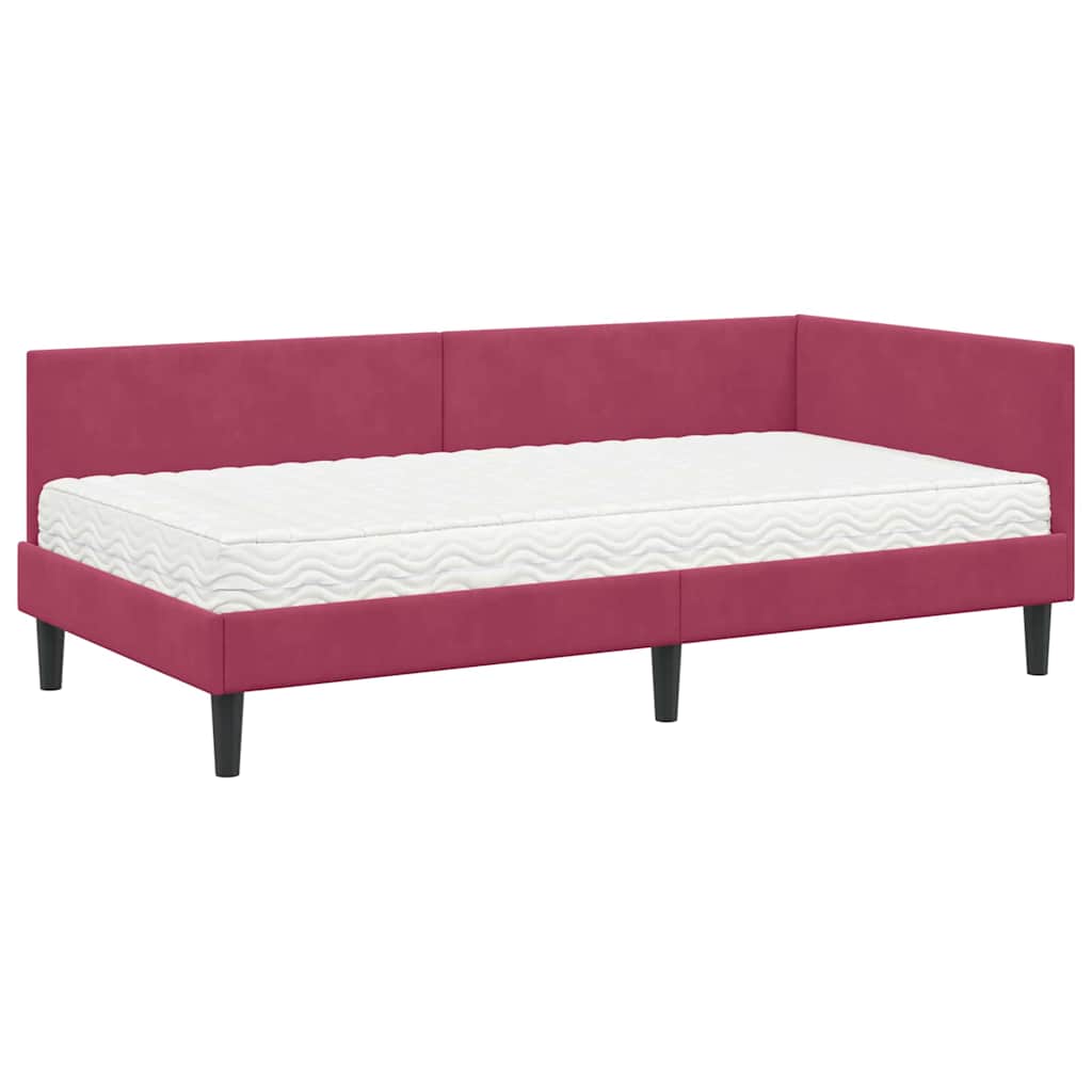 Kutni krevetni okvir s madracem 2 kom. Vinska crvena 90 x 200 cm