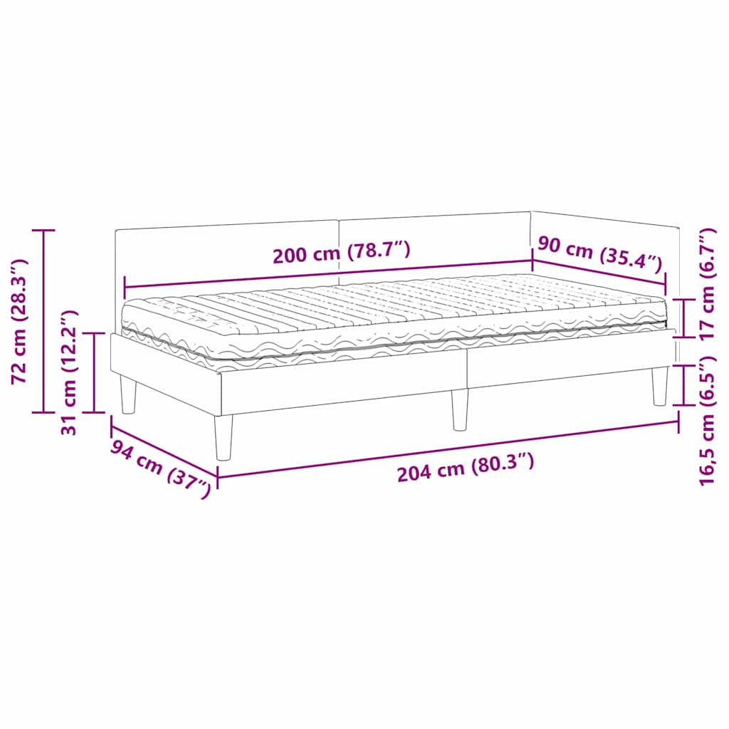 Kutni krevetni okvir s madracem Ostalo 2 pcs Crna Baršun