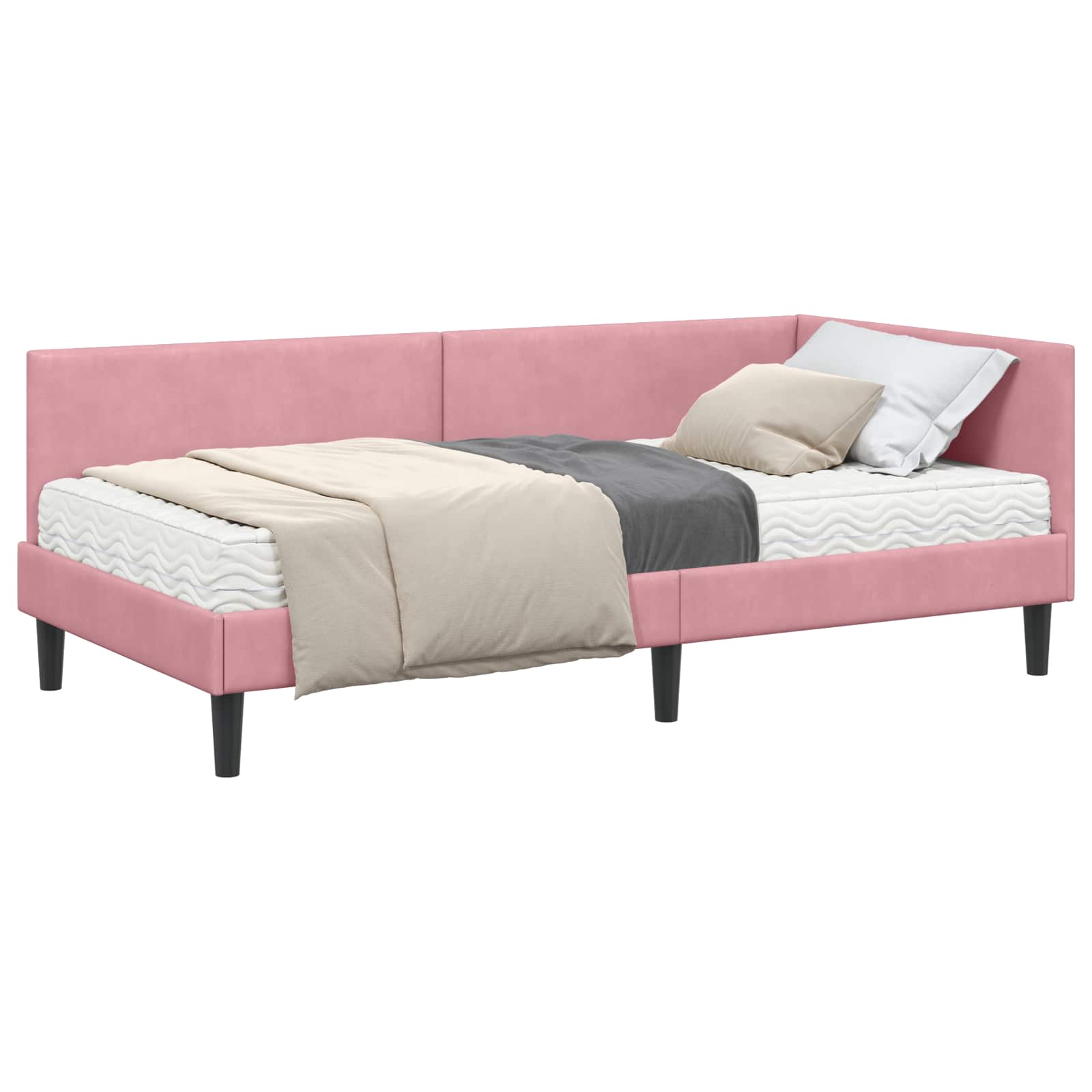 Kutni krevetni okvir s madracem Ostalo 2 pcs Siva Baršun