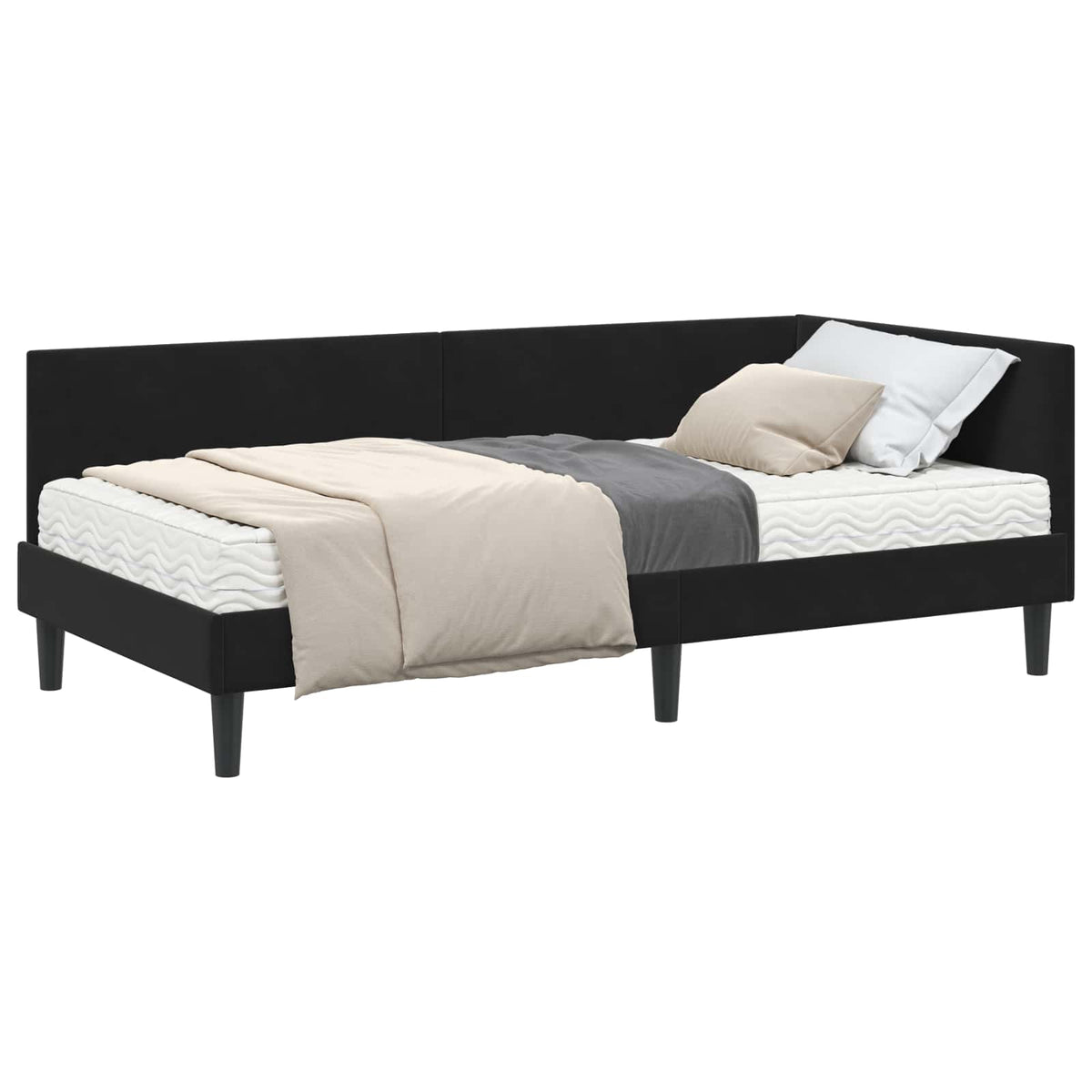 Kutni krevetni okvir s madracem 2 kom. Crna 100 x 200 cm Baršun