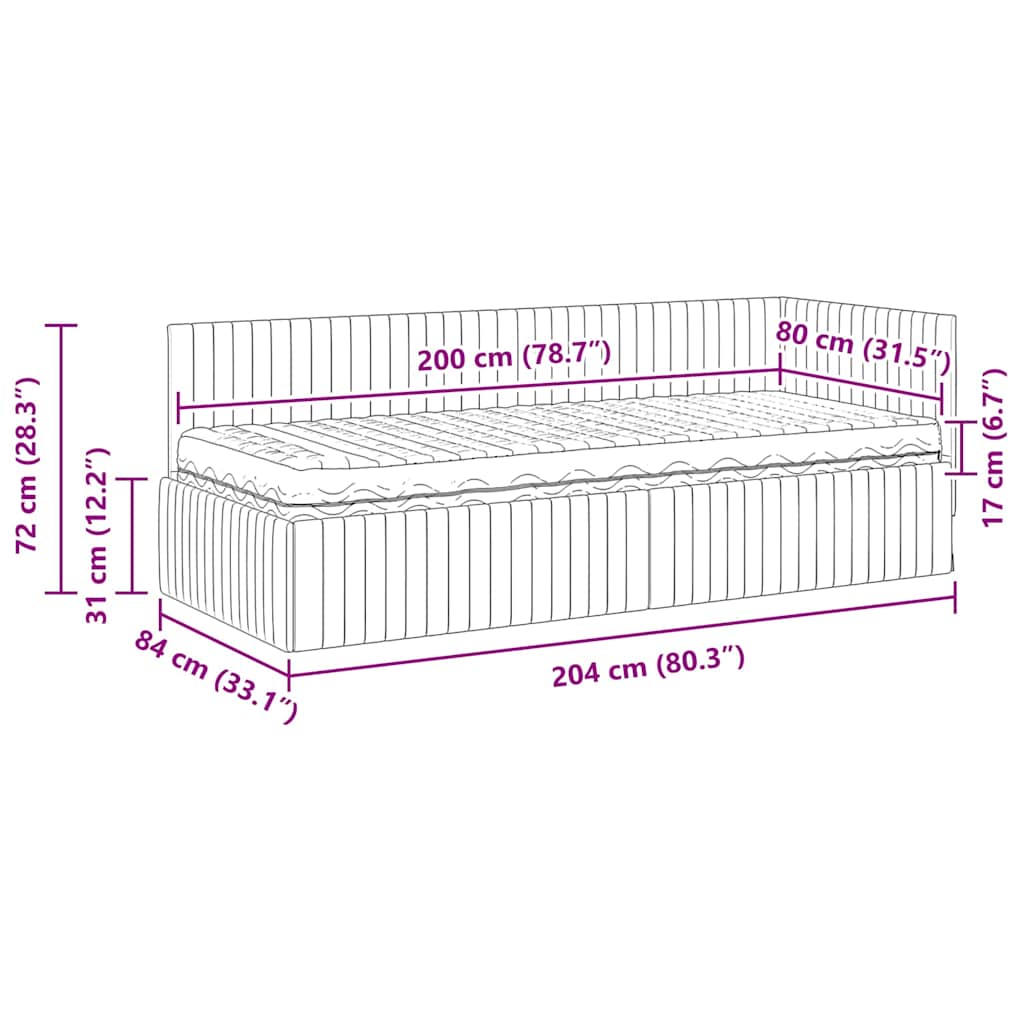 Kutni krevetni okvir s madracem s uzglavljem 2 pcs Plava Baršun