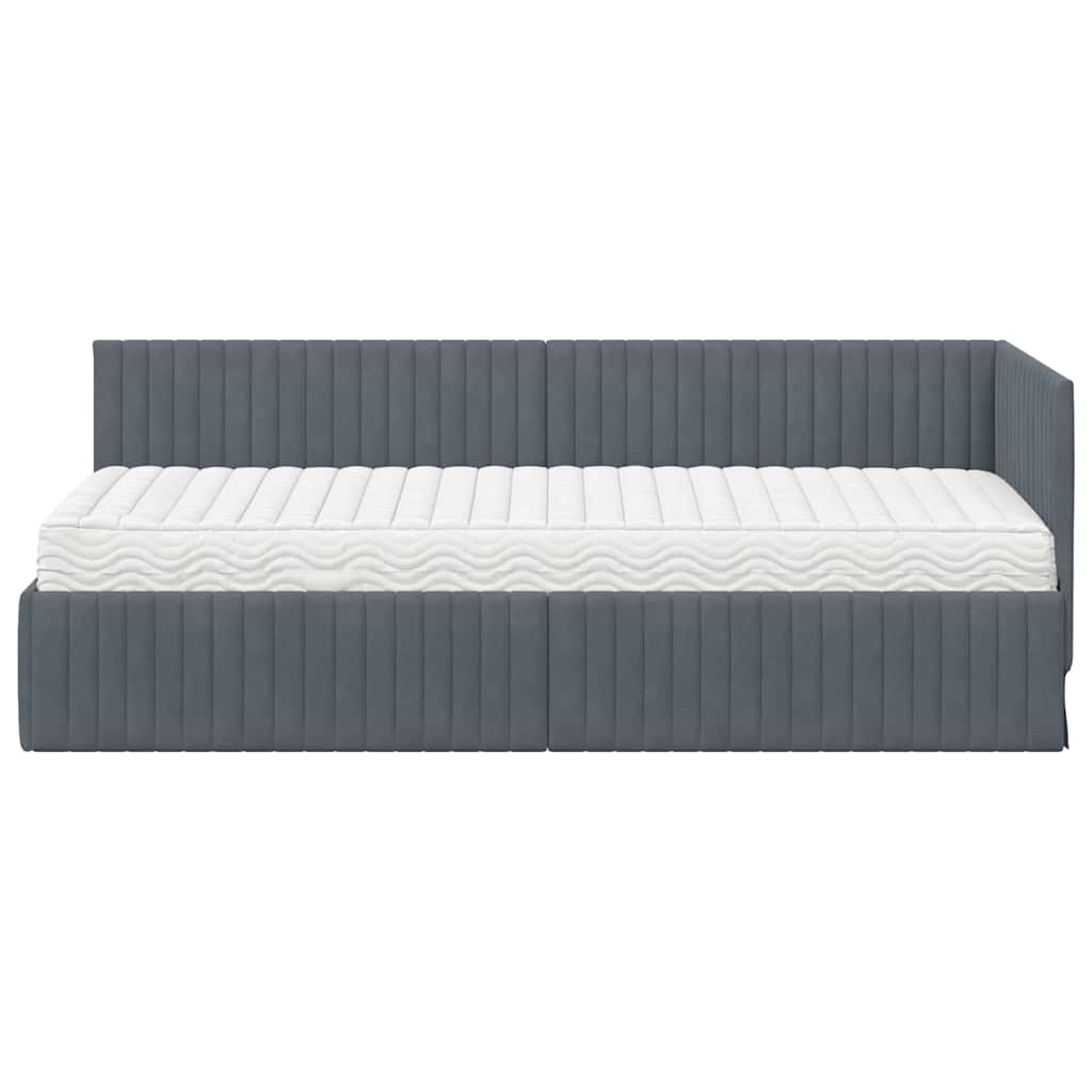 Kutni krevetni okvir s madracem s uzglavljem 2 pcs Siva Baršun
