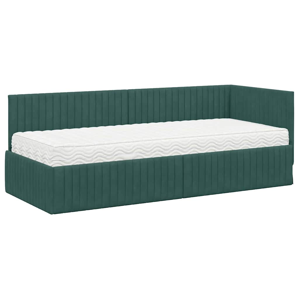 Kutni krevetni okvir s madracem 2 pcs Zelena Baršun