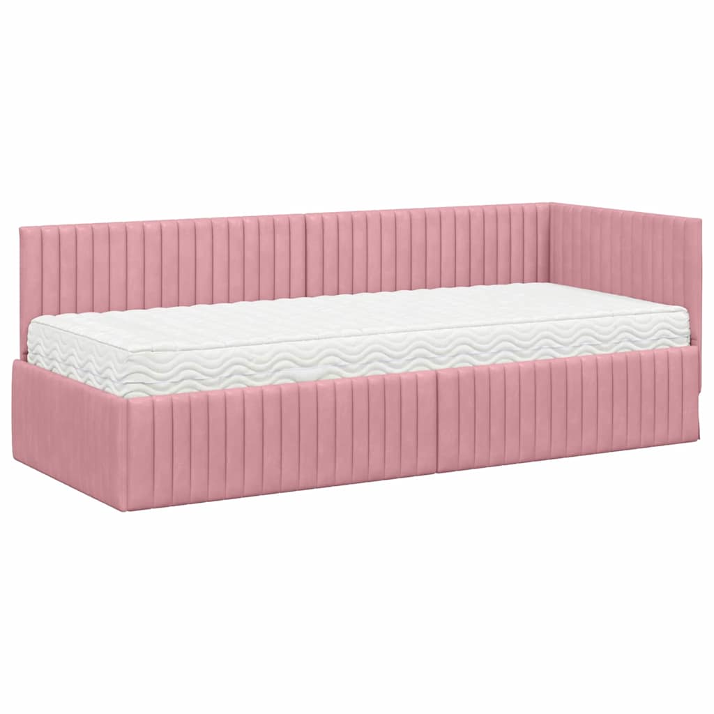 Kutni krevetni okvir s madracem s uzglavljem 2 pcs Siva Baršun