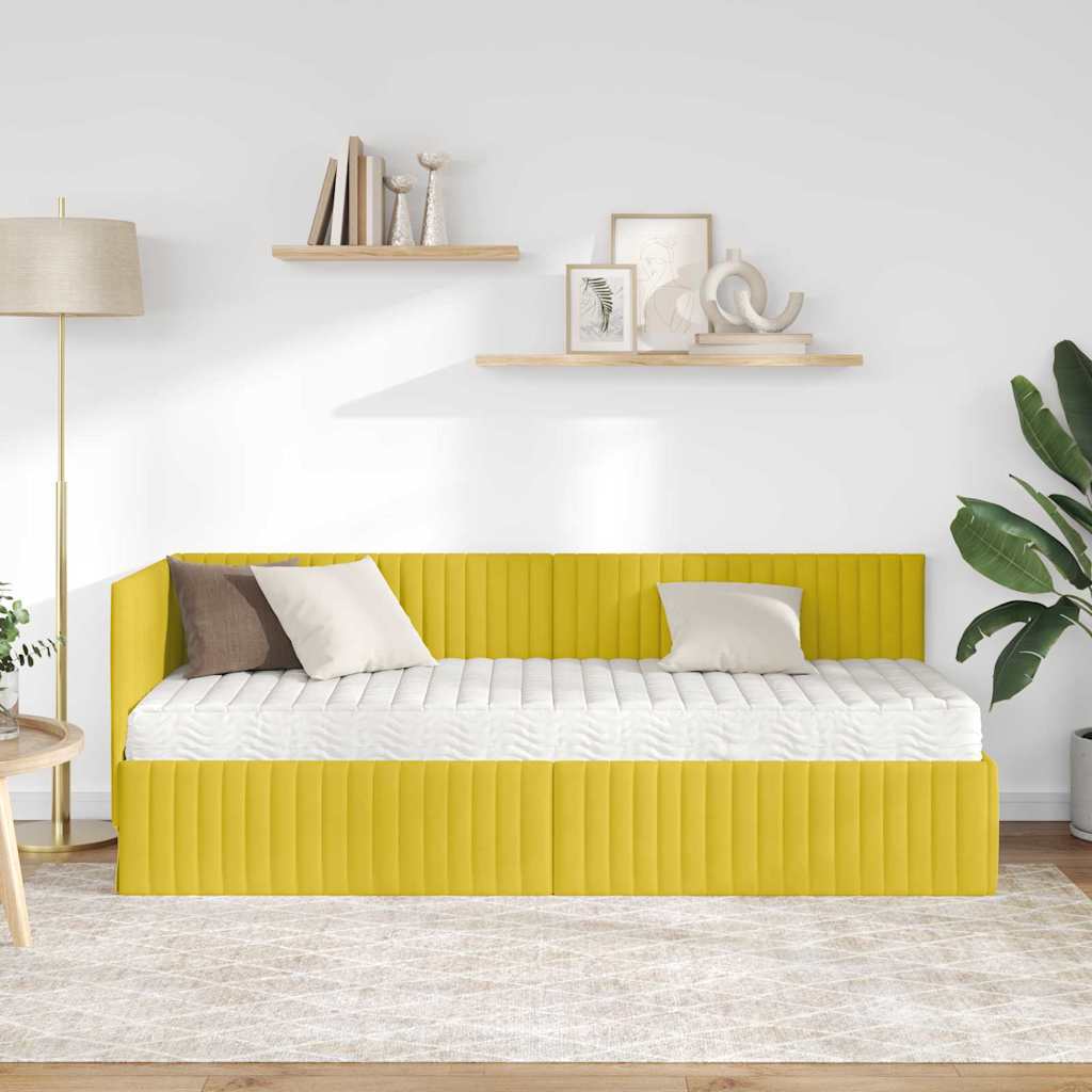 Kutni krevetni okvir s madracem s uzglavljem 2 pcs Žuta Baršun