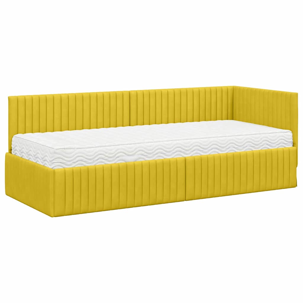 Kutni krevetni okvir s madracem s uzglavljem 2 pcs Žuta Baršun