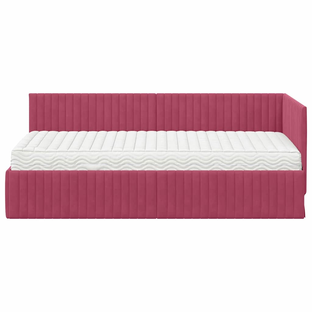 Kutni krevetni okvir s madracem 2 pcs Zelena Baršun